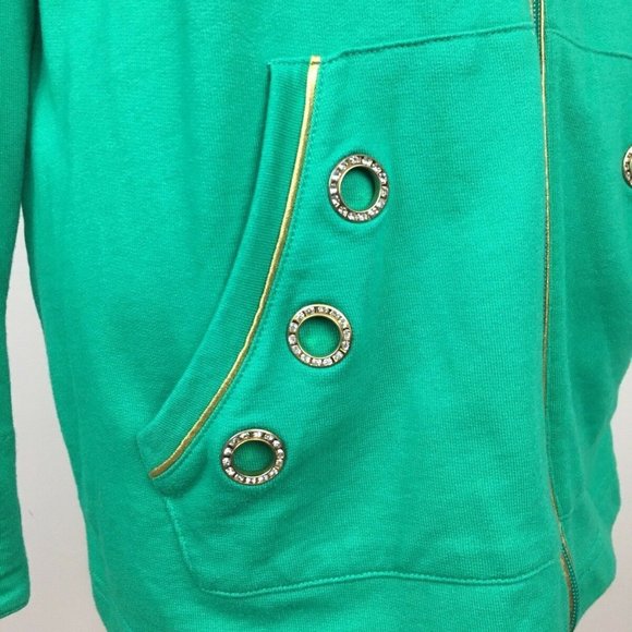 Quacker Factory Jacket Rhinestone Green Gold M - Picture 6 of 8